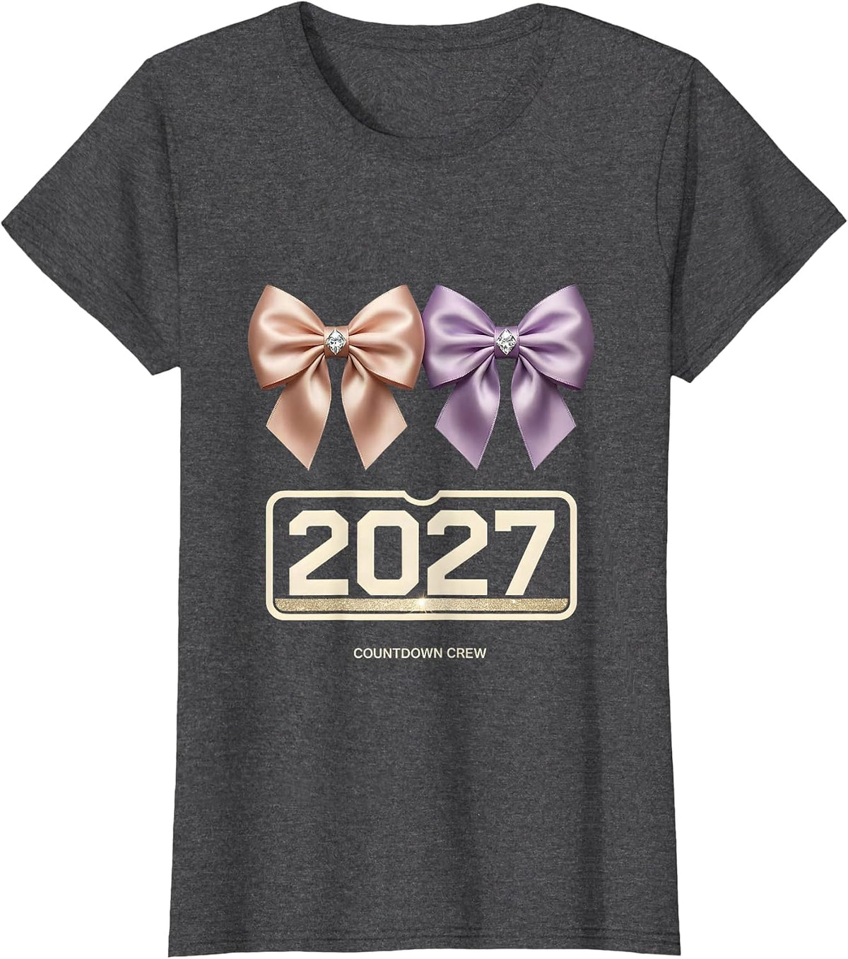 Women's Countdown Crew 2027 Playful Festive New Years Eve Party Top T-Shirt - Dark Heather Grey