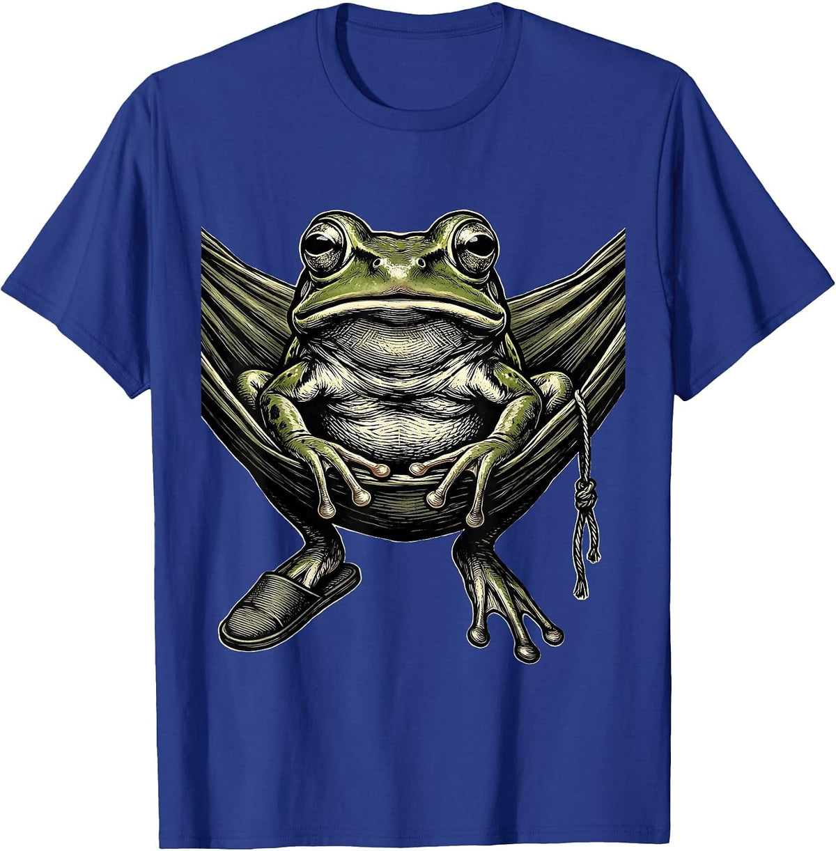 Frontal Squat Frog Hammock Retro Absurdist Humor T-Shirt - Royal Blue