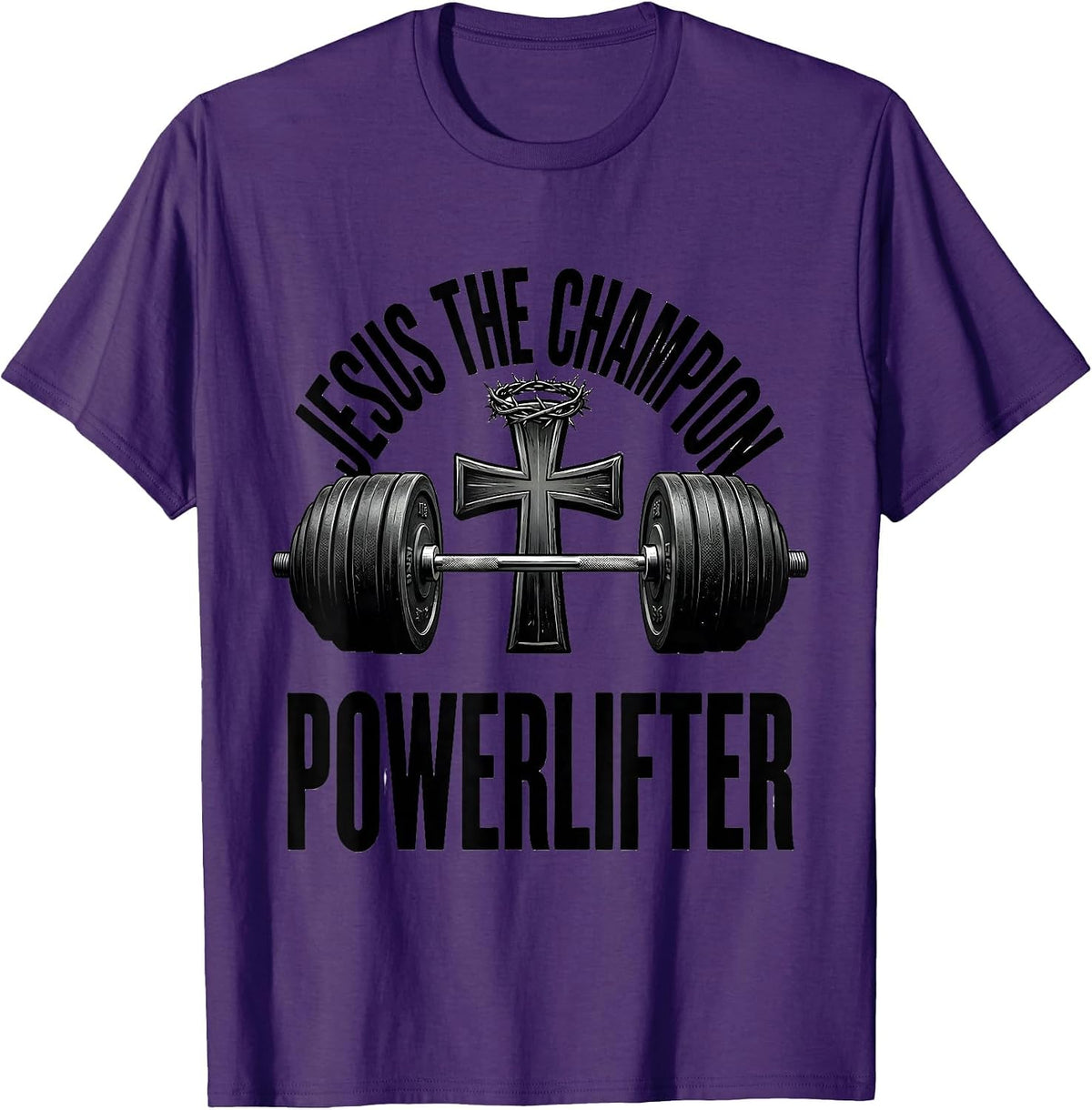 Men's Jesus The Champion Powerlifter Funny Christian Gym T-Shirt - Purple