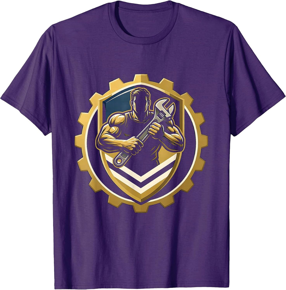 Men's Rugged Mechanic Wrench Graphic Tee T-Shirt - Purple