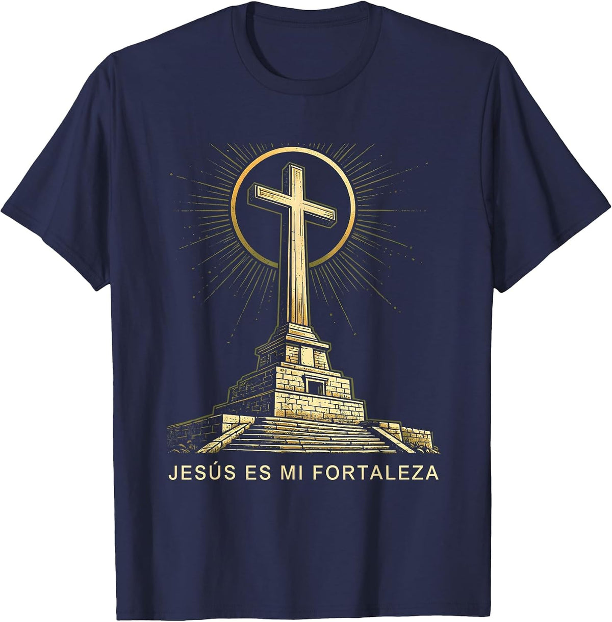 Men's Jesús Es Mi Fortaleza Screenprint Poster Faith Spanish T-Shirt - Navy Blue