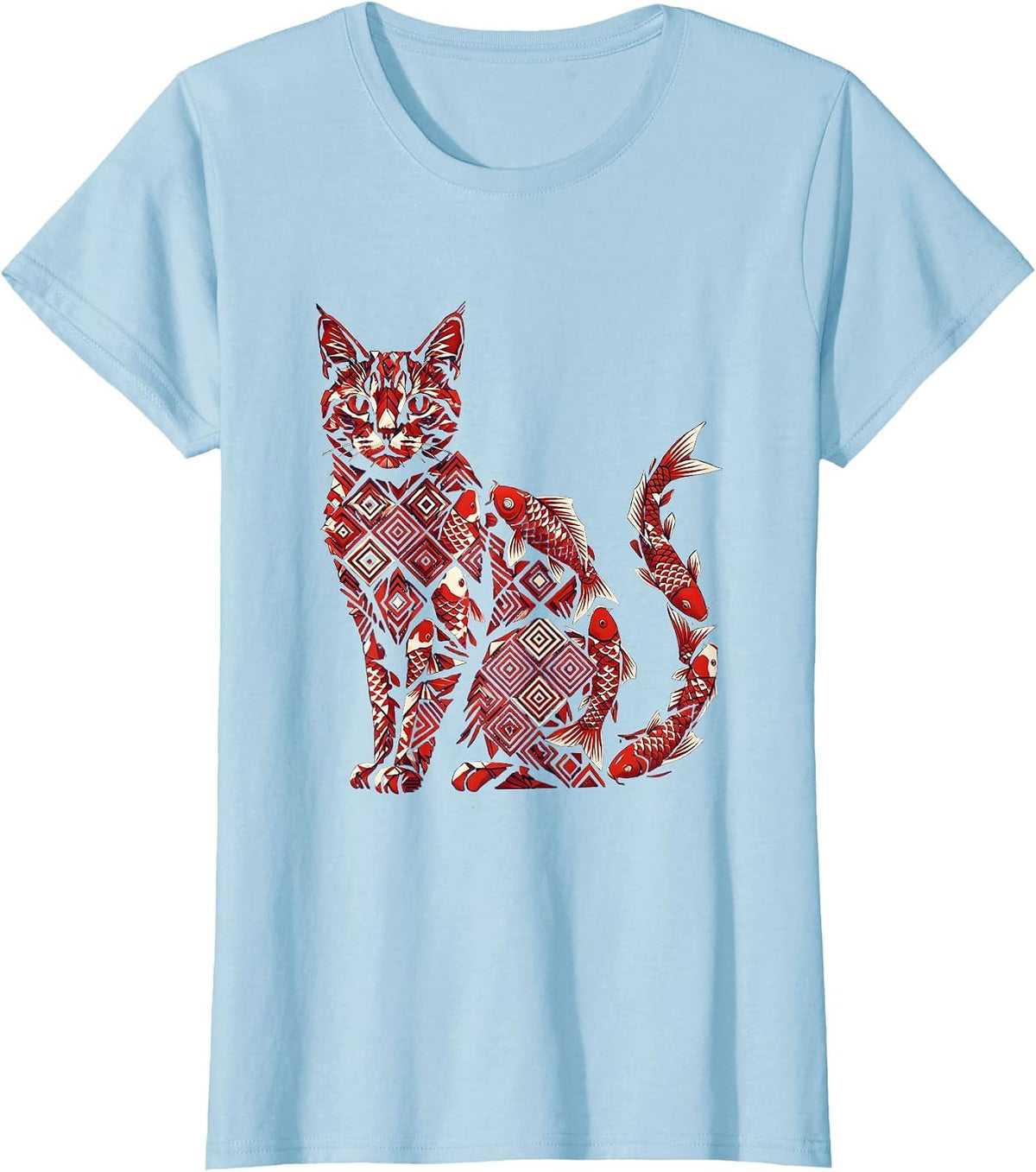 Koi Fish Cat Silhouette Art Design T-Shirt - Baby Blue
