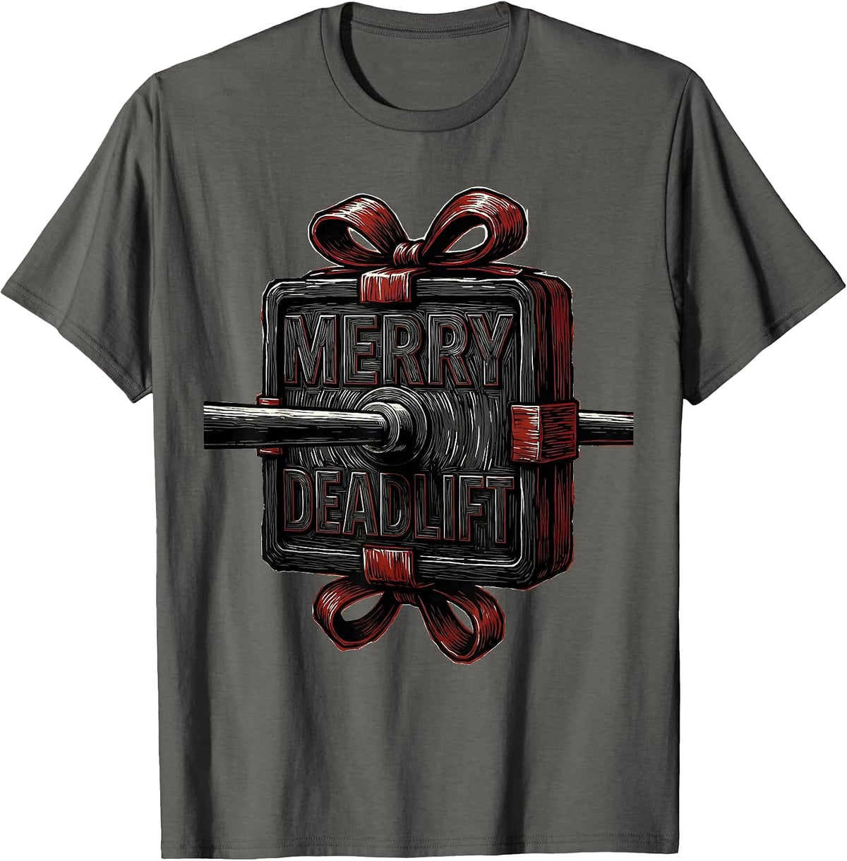 Merry Deadlift Funny Christmas Gym Weightlifting Fitness T-Shirt - Asphalt Grey