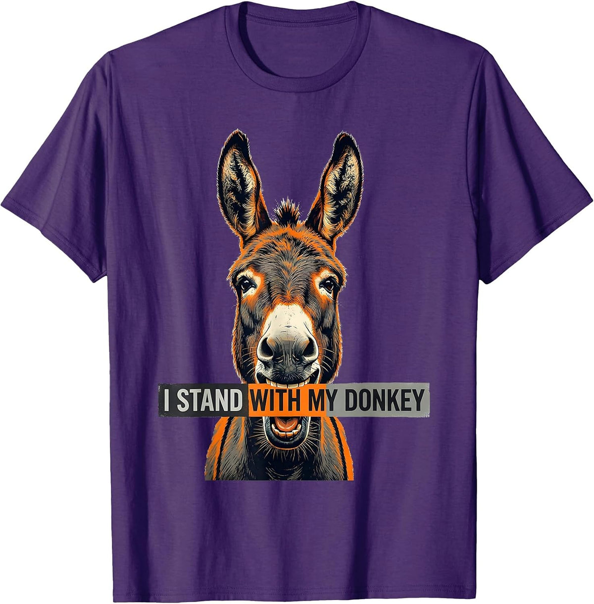 Men's I Stand With My Donkey Funny Donkey Mask Animal Lover Humor T-Shirt - Purple