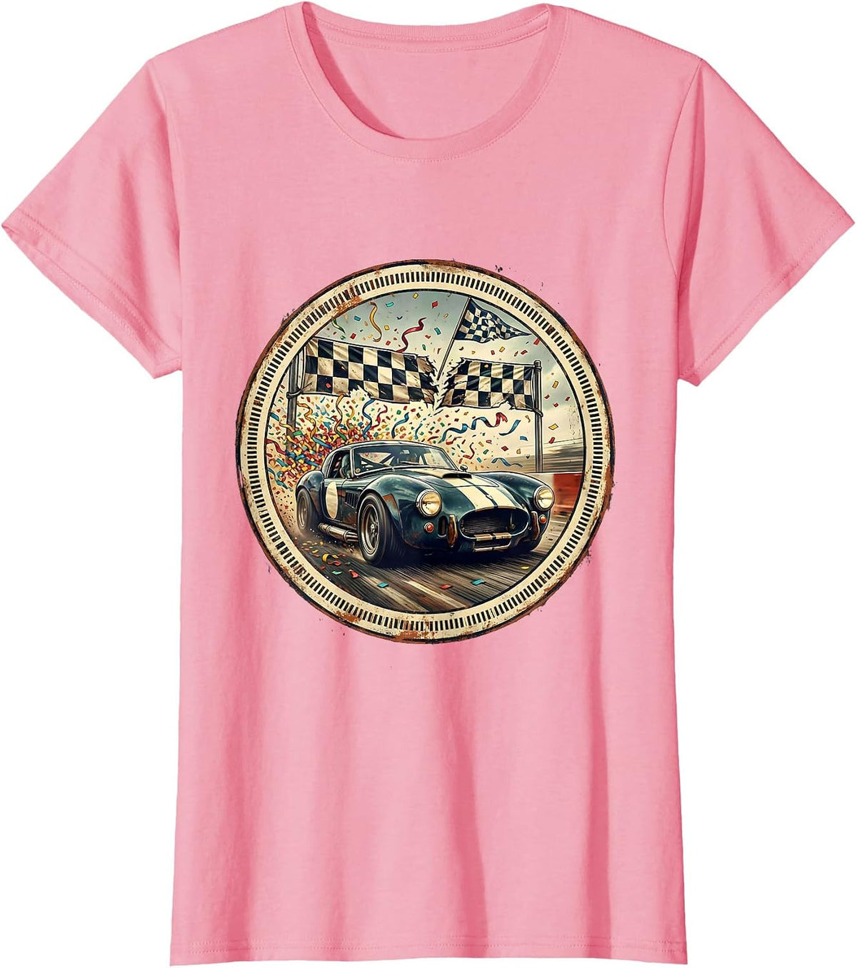 Women's Race Car Finish Line Labor Day Celebration T-Shirt - Pink