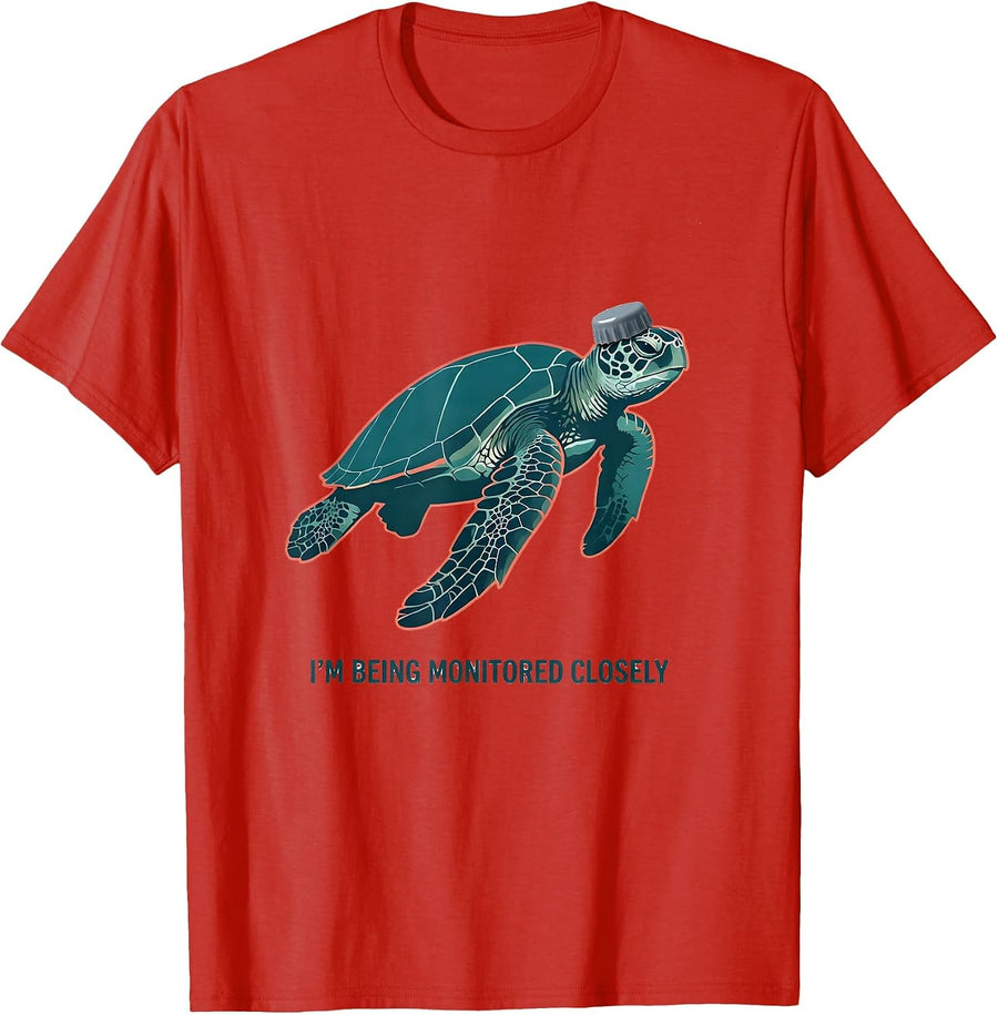 Men's I'm Being Monitored Closely Funny Sea Turtle Ocean Animal T-Shirt - Red