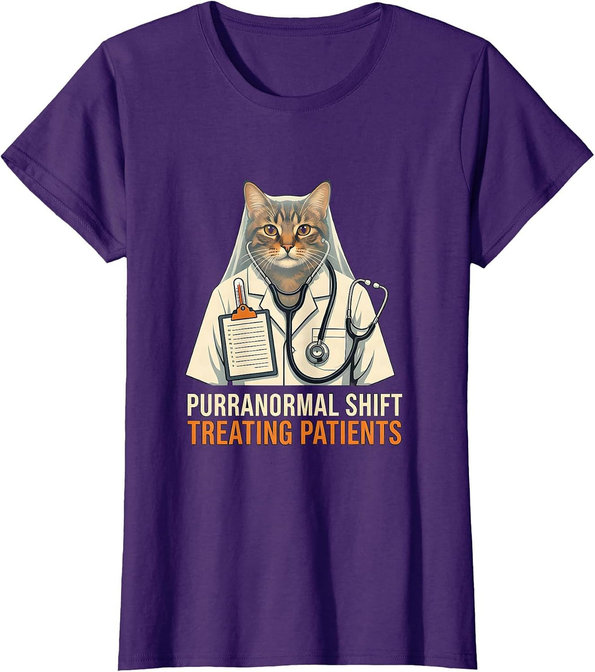 Women's Purranormal Shift Treating Patients Funny Vet Tech Halloween T-Shirt - Purple