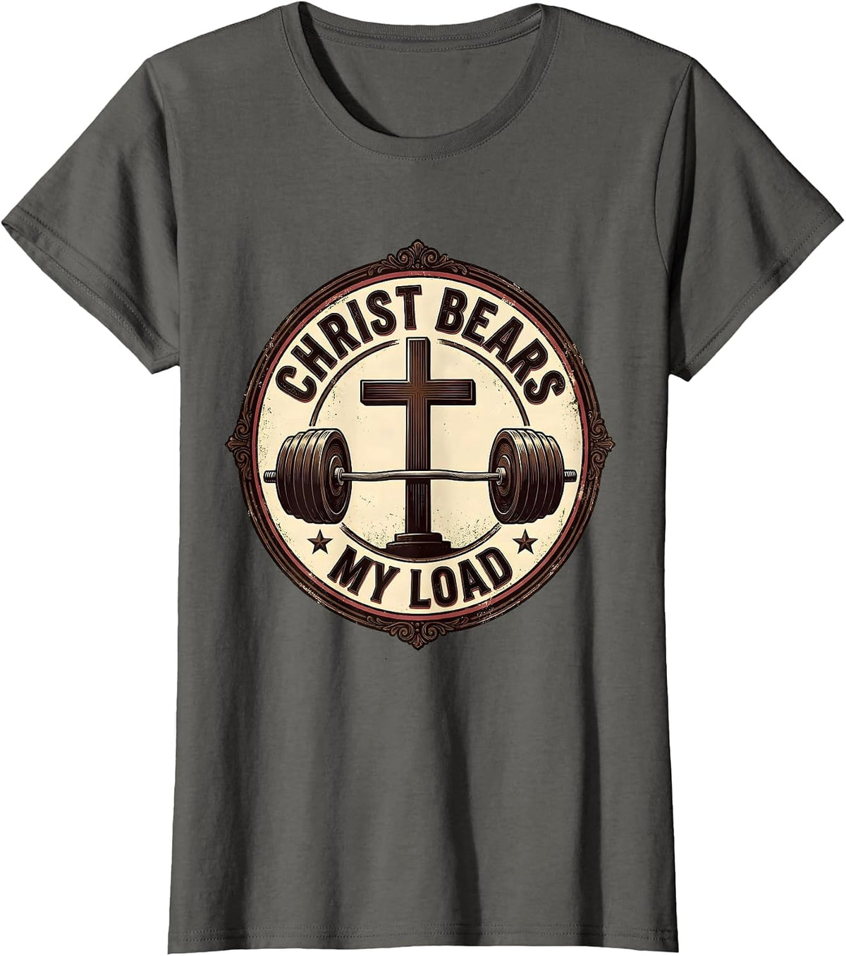 Women's Christ Bears My Load Vintage Christian Gym Workout T-Shirt - Asphalt Grey