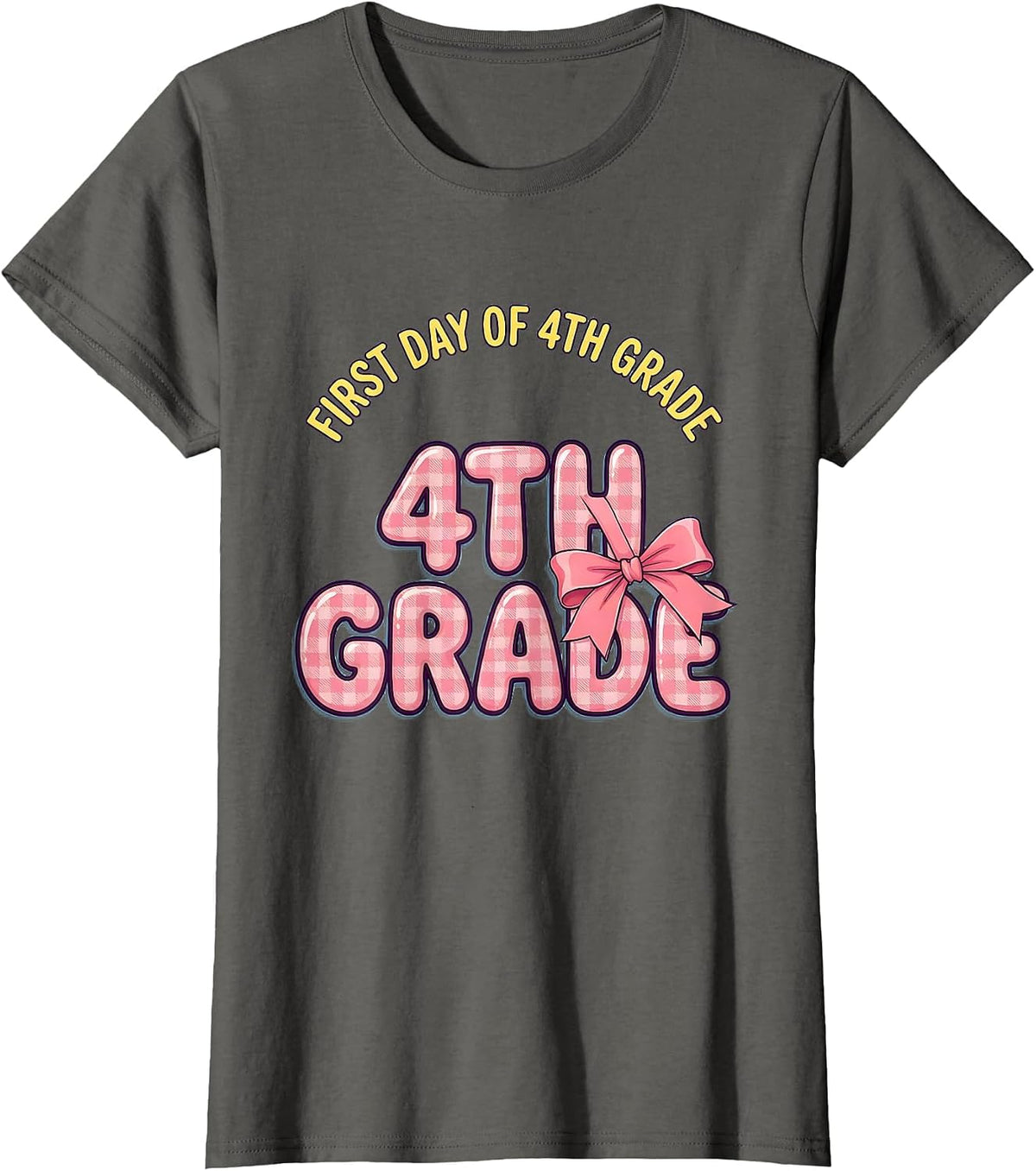 Women's First Day Of 4th Grade Coquette Bow Back To School Teacher T-Shirt - Asphalt Grey