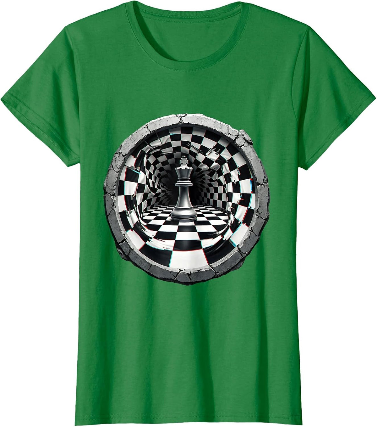 Chess King Black White Checkered Board Graphic T-Shirt - Kelly Green