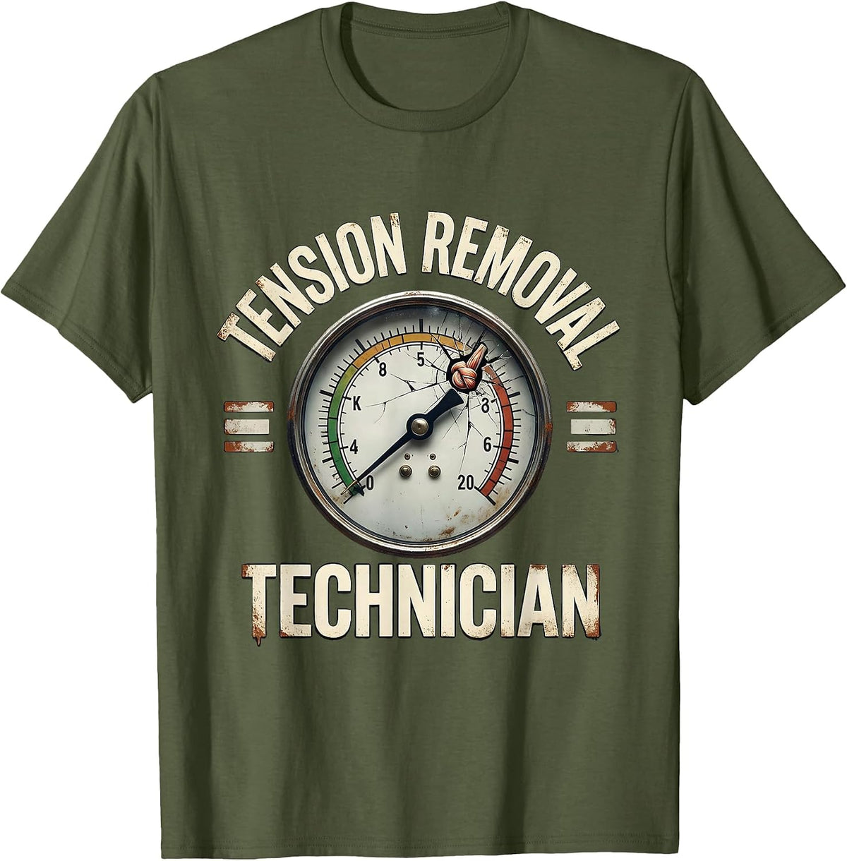 Men's Tension Removal Technician Distressed Funny Massage T-Shirt - Olive Green