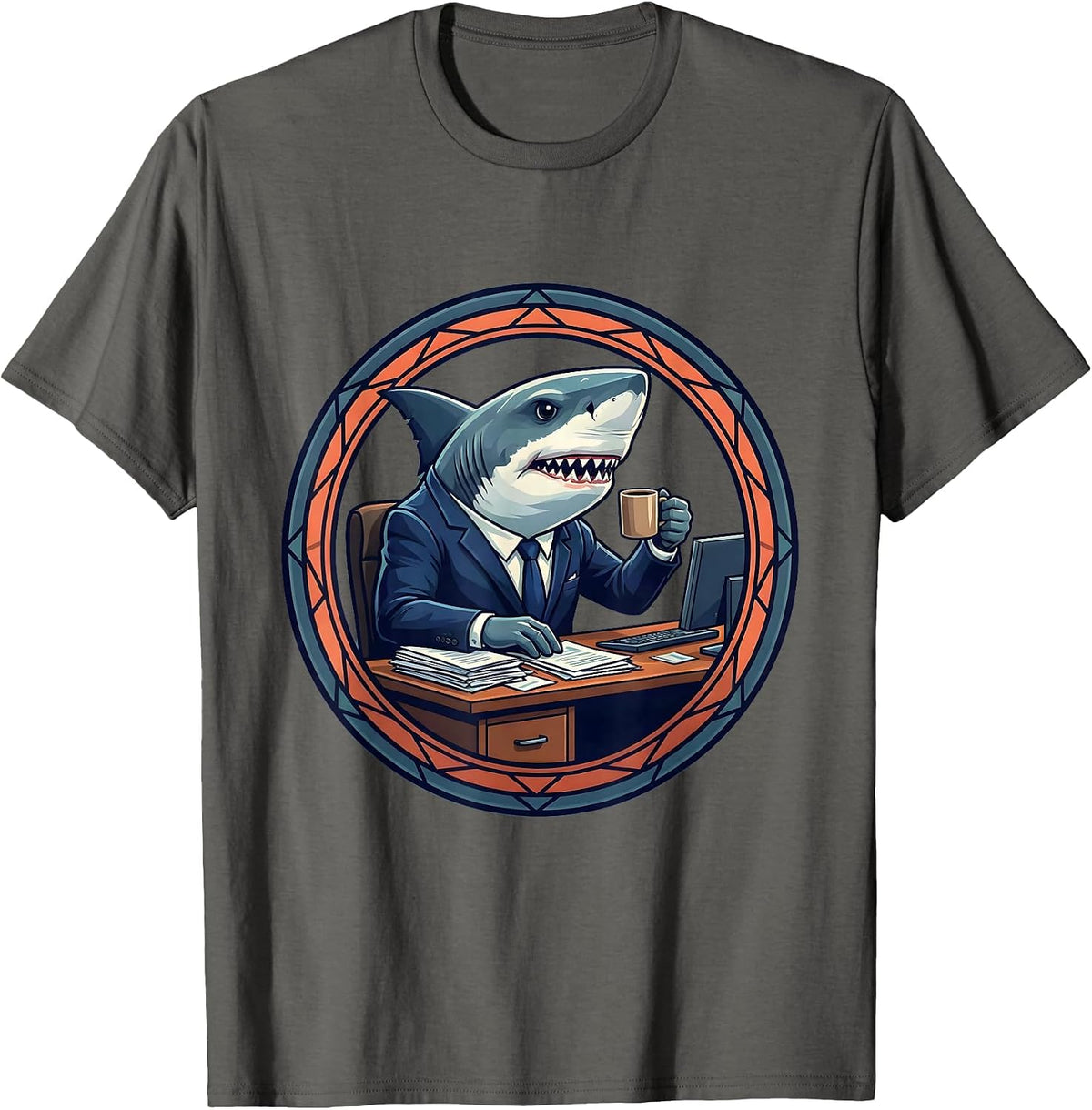 Shark Business Suit Office Desk Funny Graphic T-Shirt - Asphalt Grey