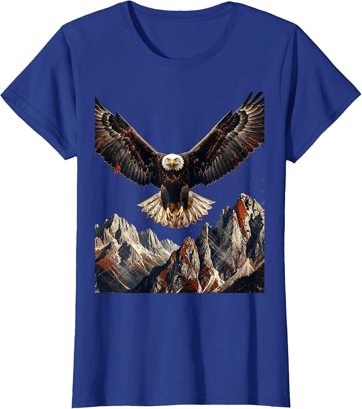 Women's Bald Eagle Soaring Over Mountains Freedom USA T-Shirt - Royal Blue