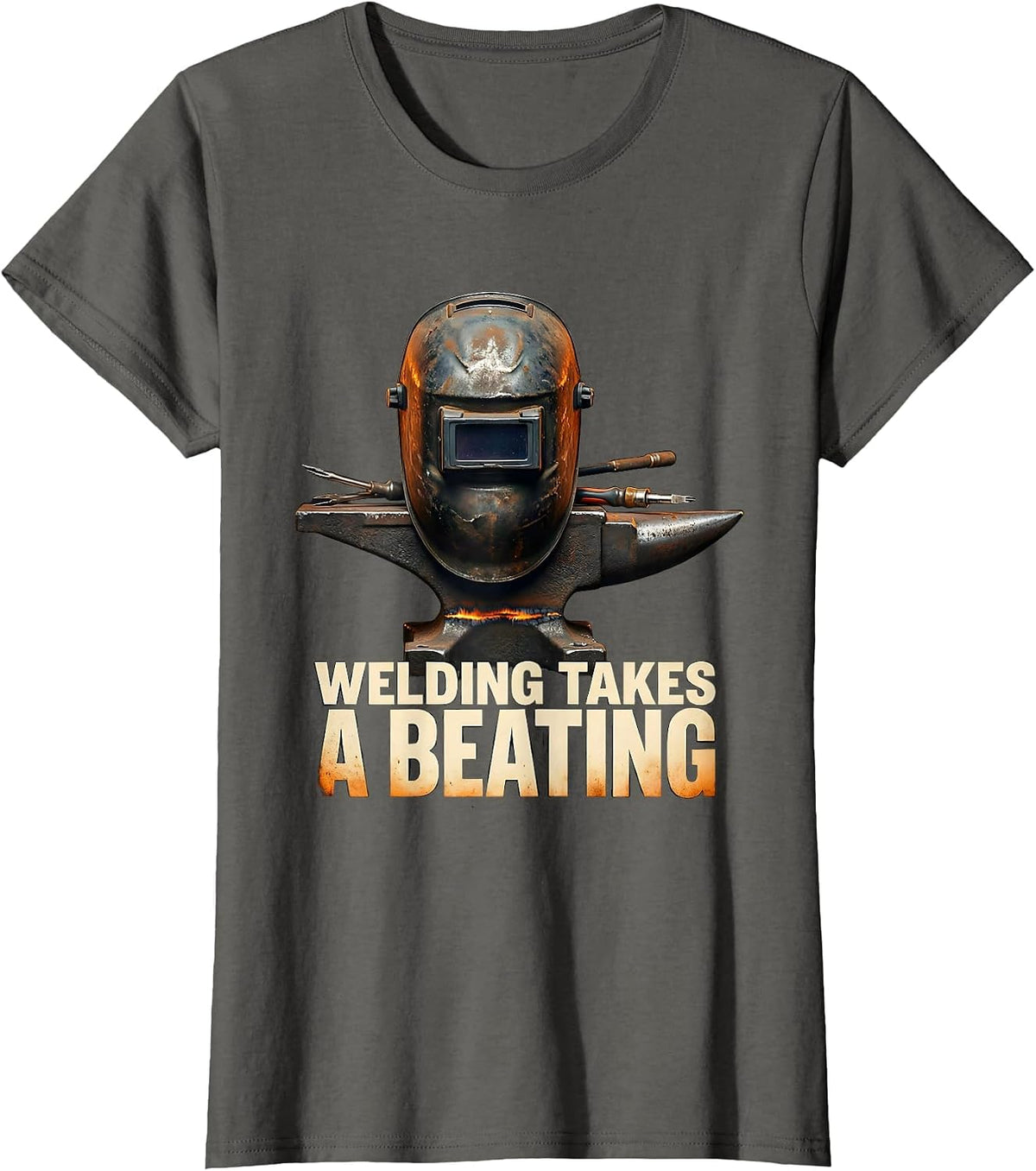 Women's Welding Takes A Beating Funny Welder Skeleton Tradesman T-Shirt - Asphalt Grey