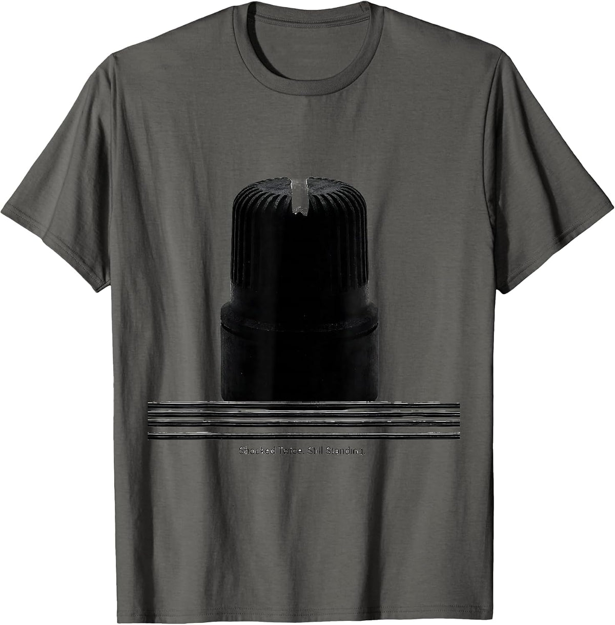 Men's Shocked Twice Still Standing Funny Electrician Gift T-Shirt - Asphalt Grey