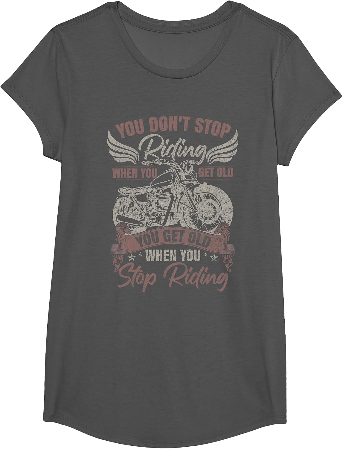 Motorcycle Vintage T-Shirt - Girls Asphalt Grey
