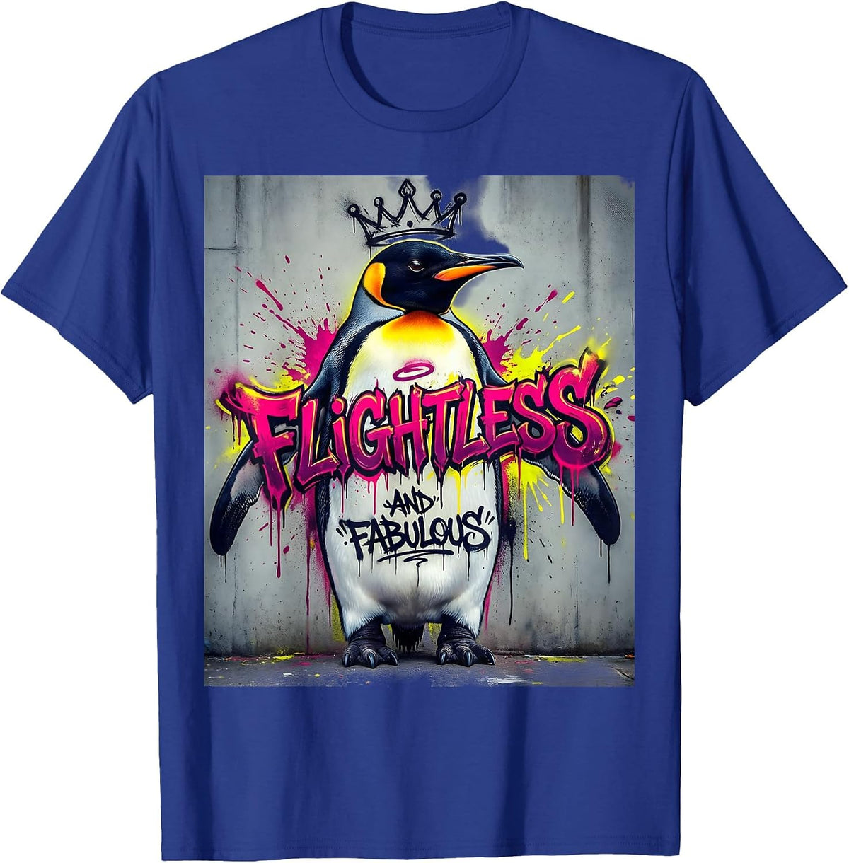 Men's Flightless and Fabulous Penguin Design T-Shirt - Royal Blue