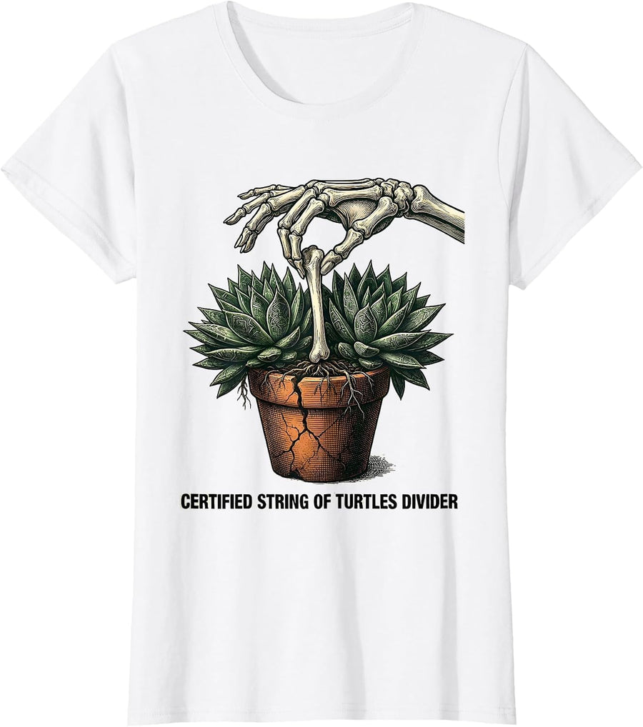 Women's Certified String Of Turtles Divider Dark Grunge Plant Lover T-Shirt - White