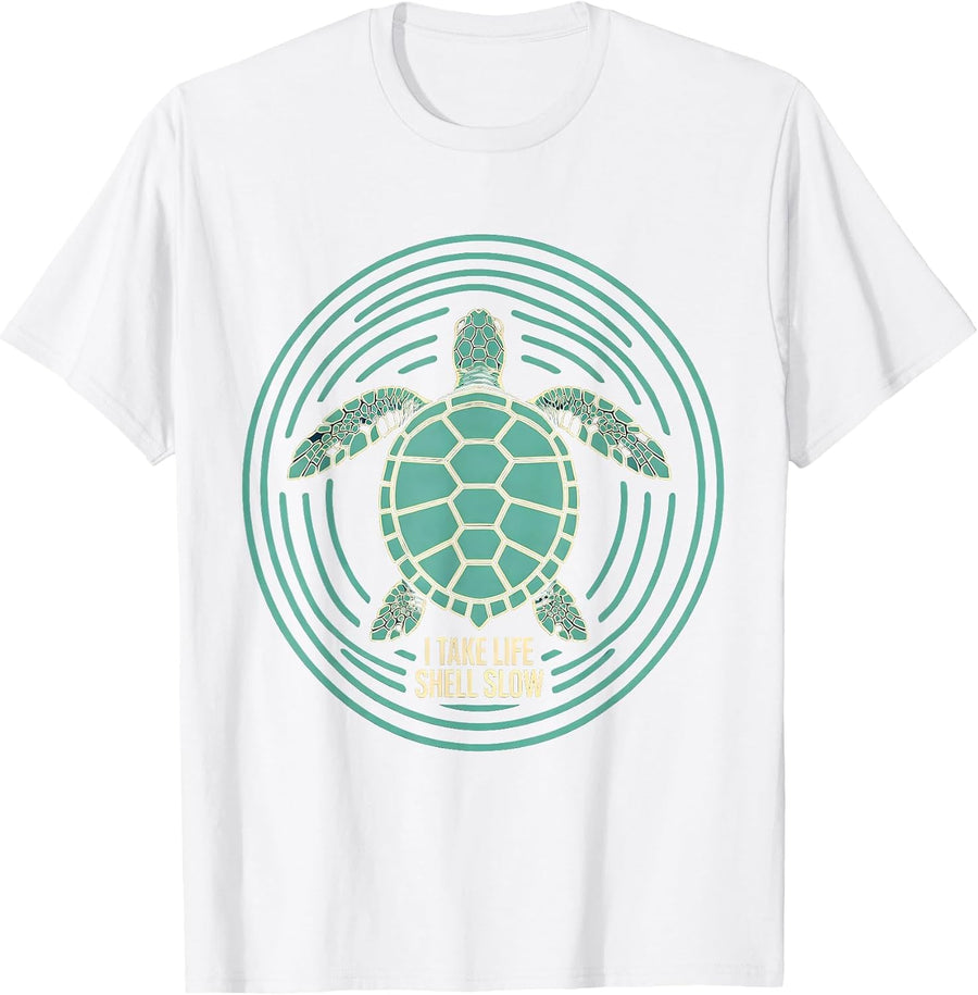 Men's I Take Life Shell Slow Funny Sea Turtle Ocean Animal Lover T-Shirt - White
