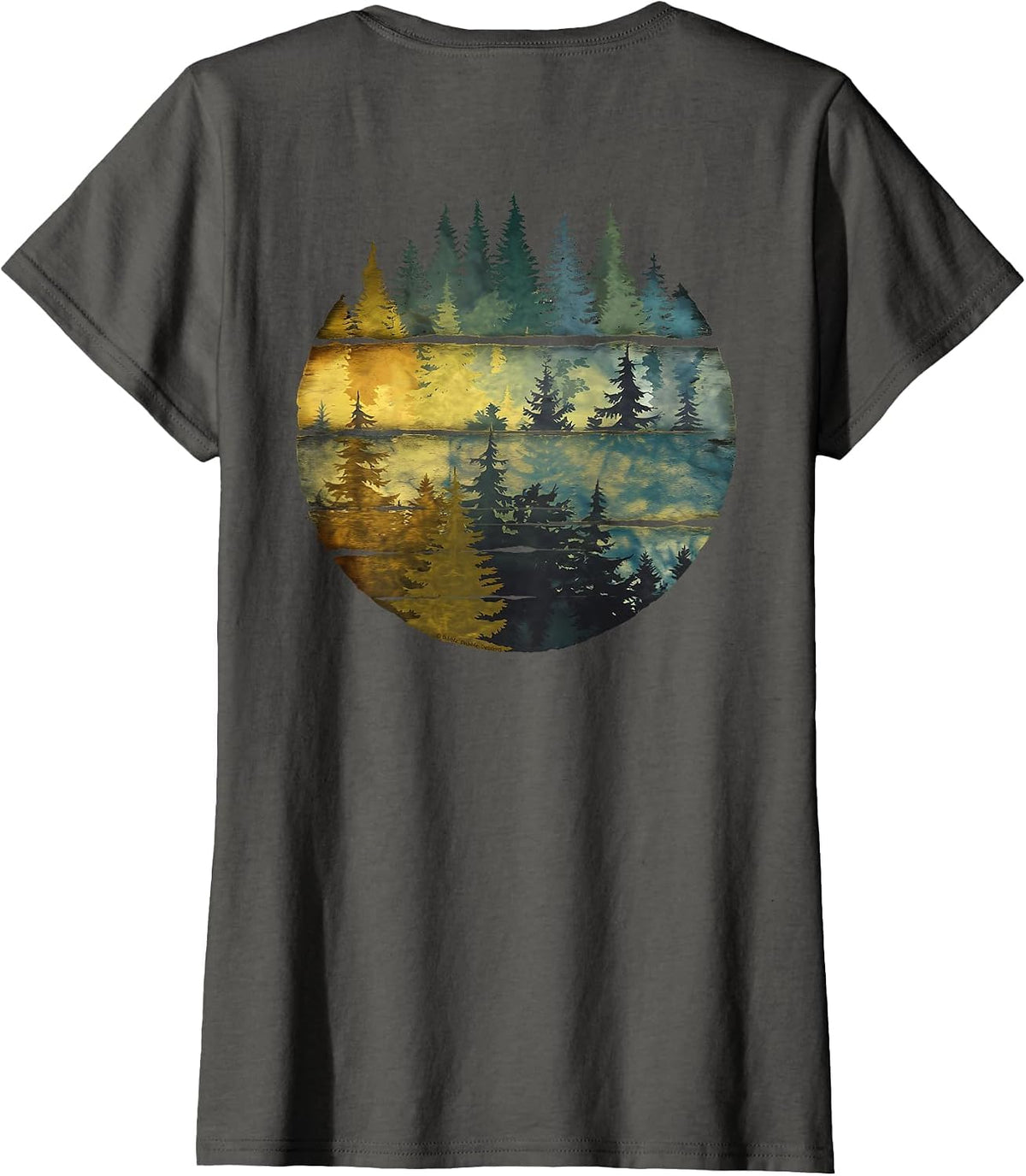 On Back Trees Mountains Adventure Wildlife Watercolor Forest T-Shirt - Asphalt Grey