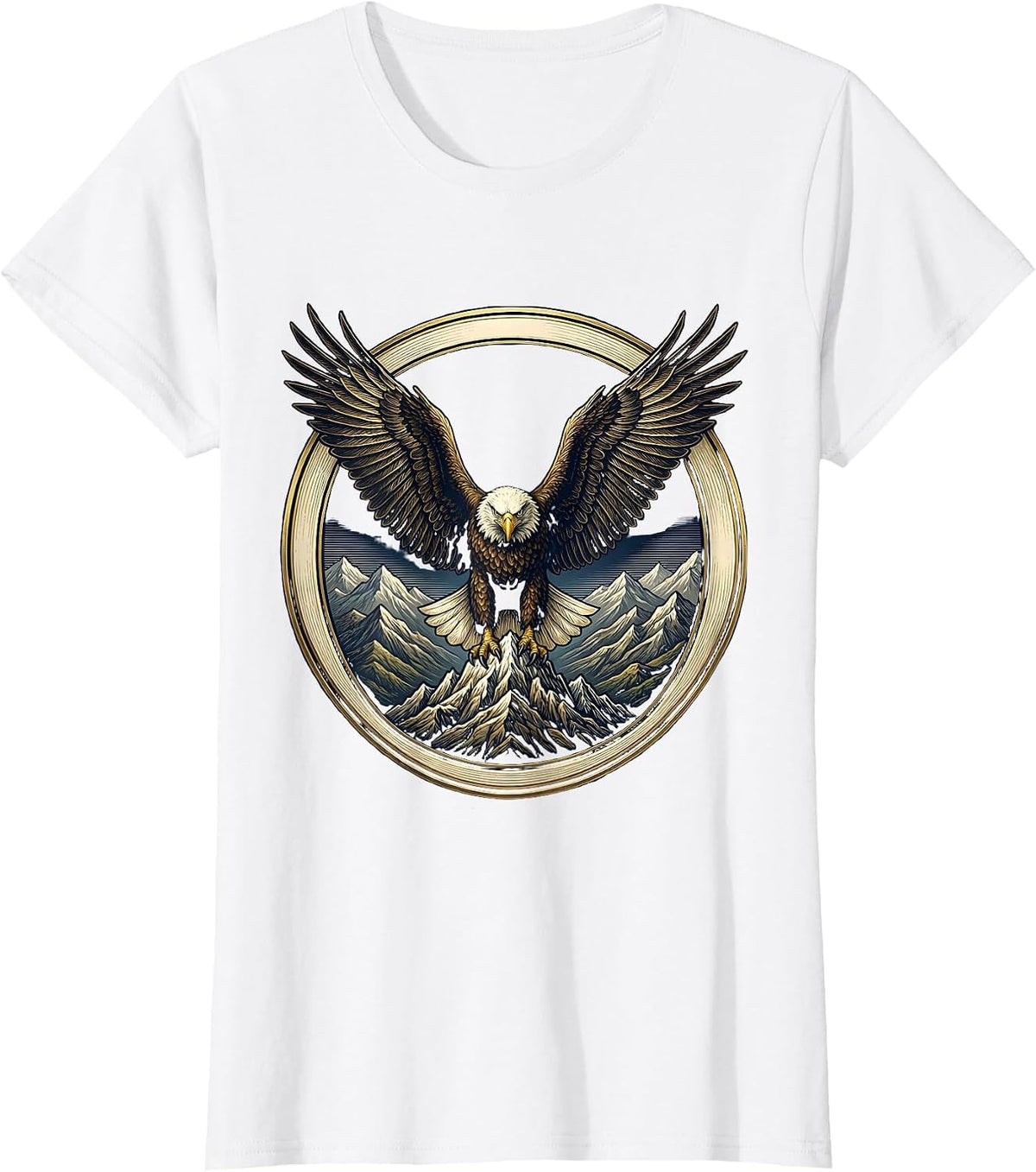 Women's True Patriot Bald Eagle Over Mountain Range T-Shirt - White
