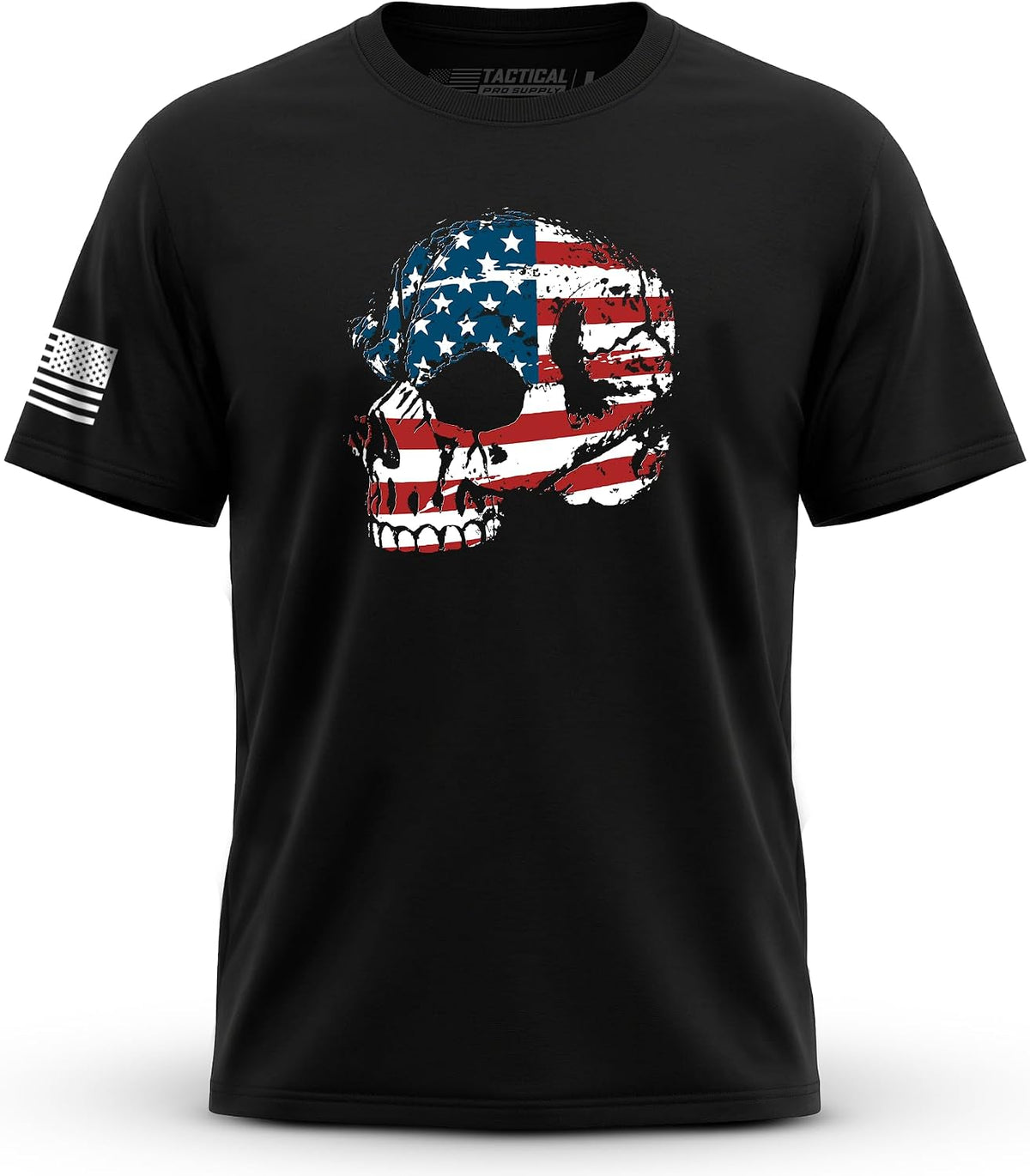 Men's Patriotic American Flag Short Sleeve Cotton T-Shirt Made in USA - American Skull