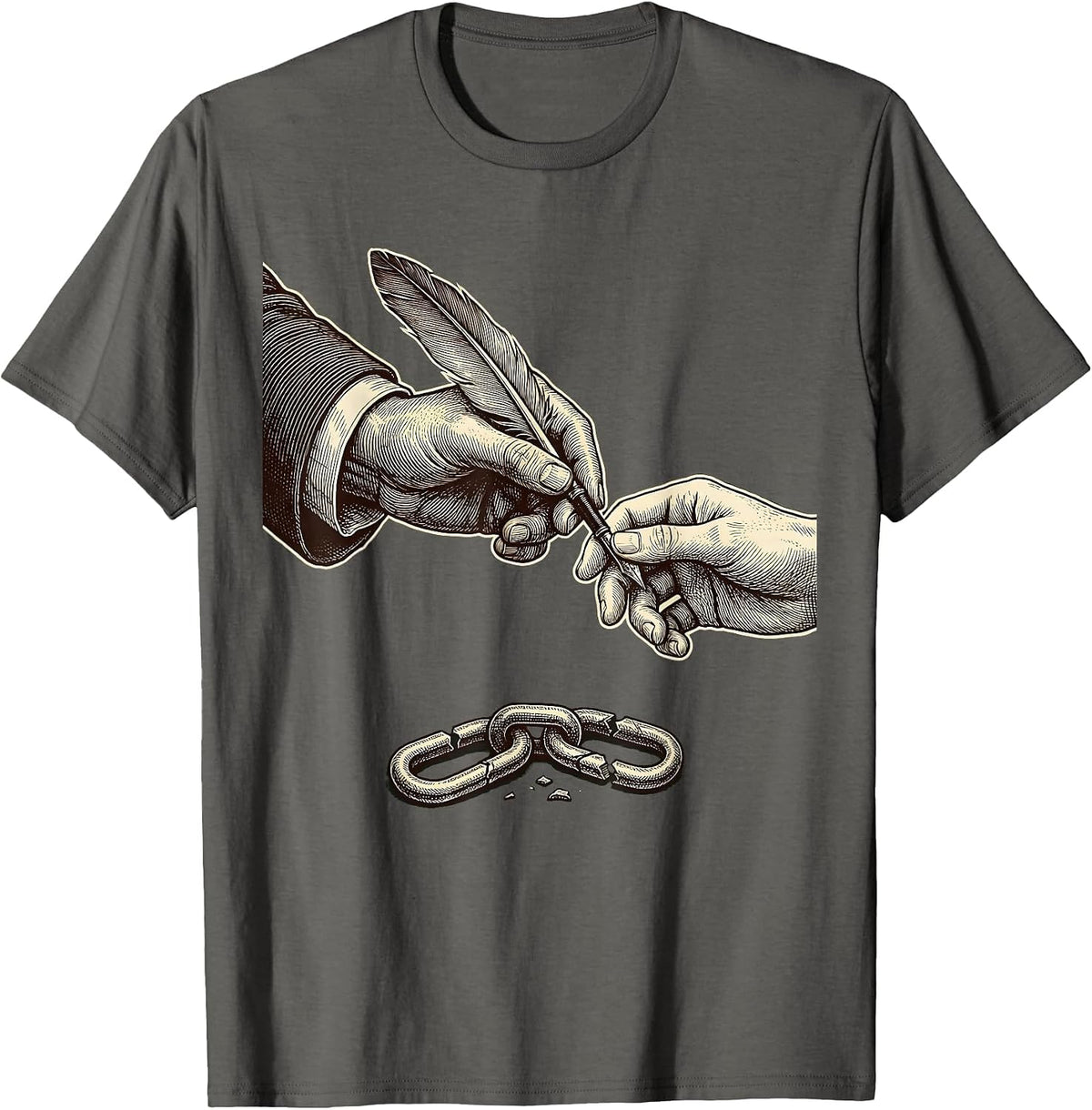 Men's Period Hand Passing Quill Abolitionist Black History Month T-Shirt - Asphalt Grey