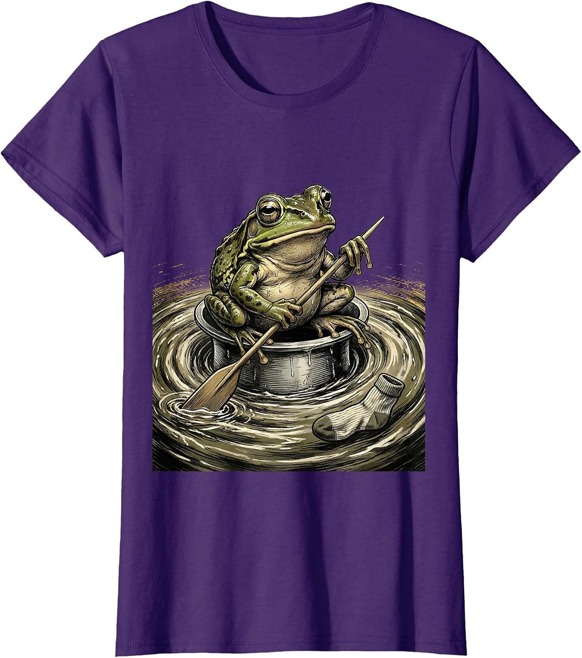 Women's Squat Frog Thimble Rowing Meme Humor Illustration T-Shirt - Purple