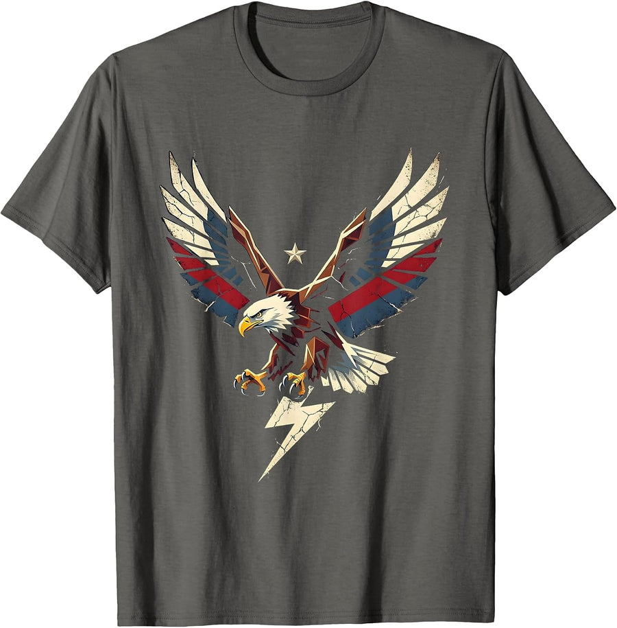 Bald Eagle Lightning Bolt Patriotic Graphic Design T-Shirt - Asphalt Grey