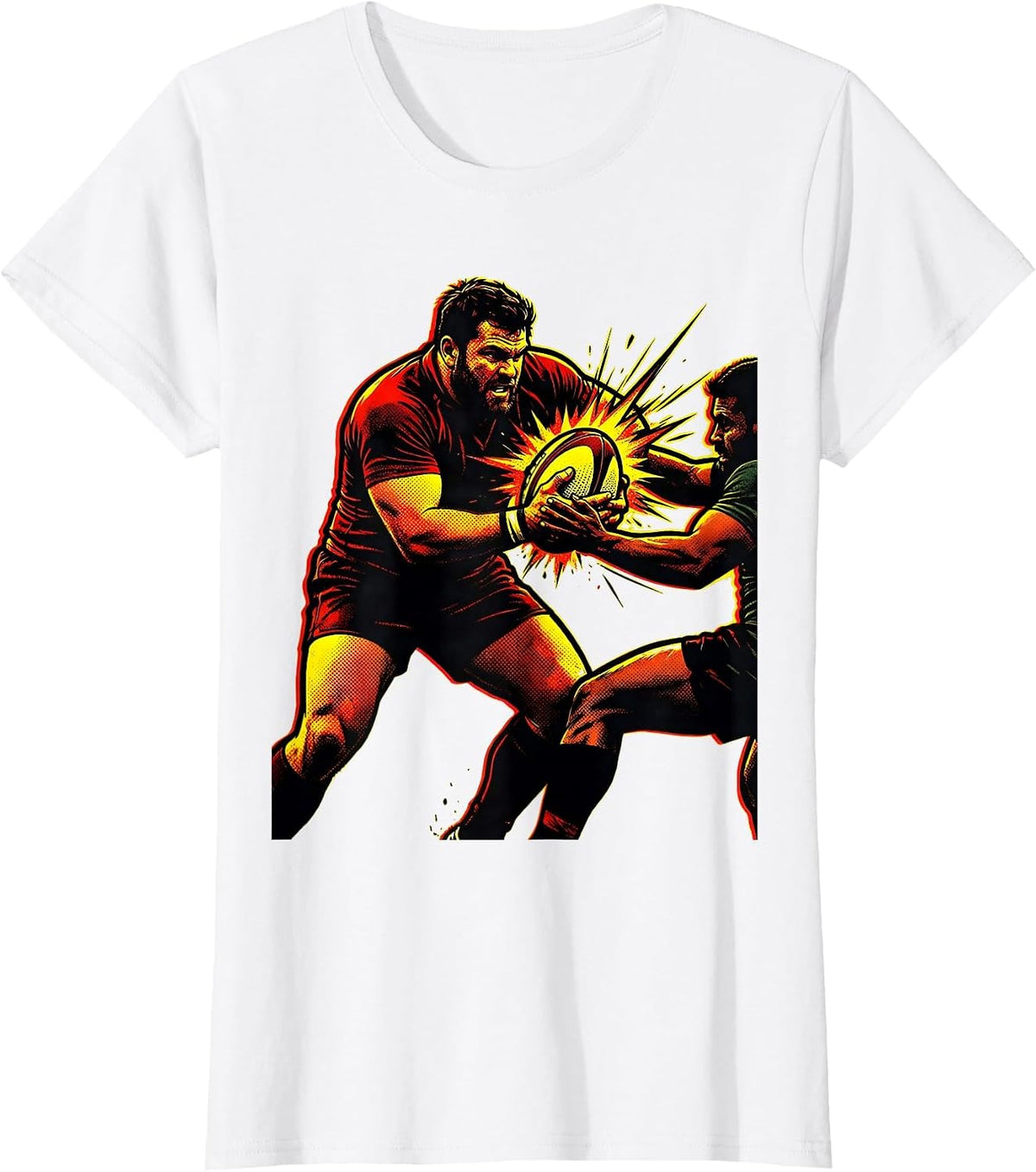 Rugby Player Ripping Ball From Tackle Graphic T-Shirt - White
