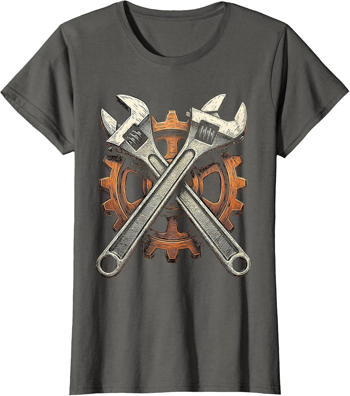 Women's Crossed Wrenches Gear Wheel Mechanic Design T-Shirt - Asphalt Grey