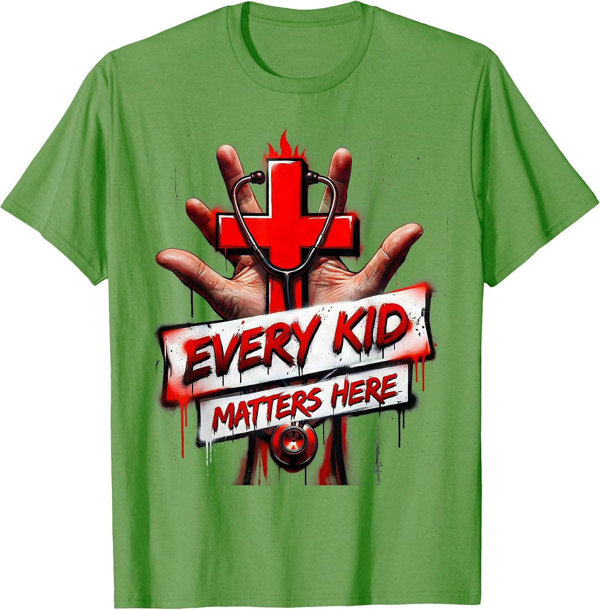 Men's Every Kid Matters Here School Nurse Design T-Shirt - Grass Green