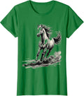 Women's White Horse Galloping Across Open Plains Design T-Shirt - Kelly Green