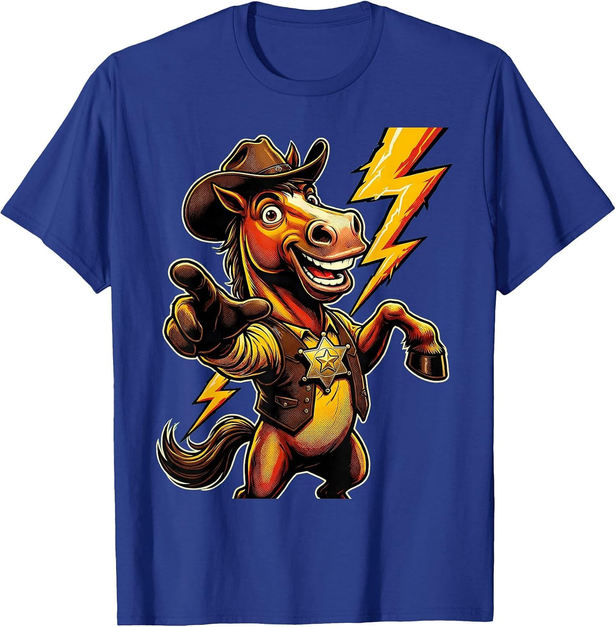 Rearing Horse Lightning Strike Cowboy Design T-Shirt - Royal Blue