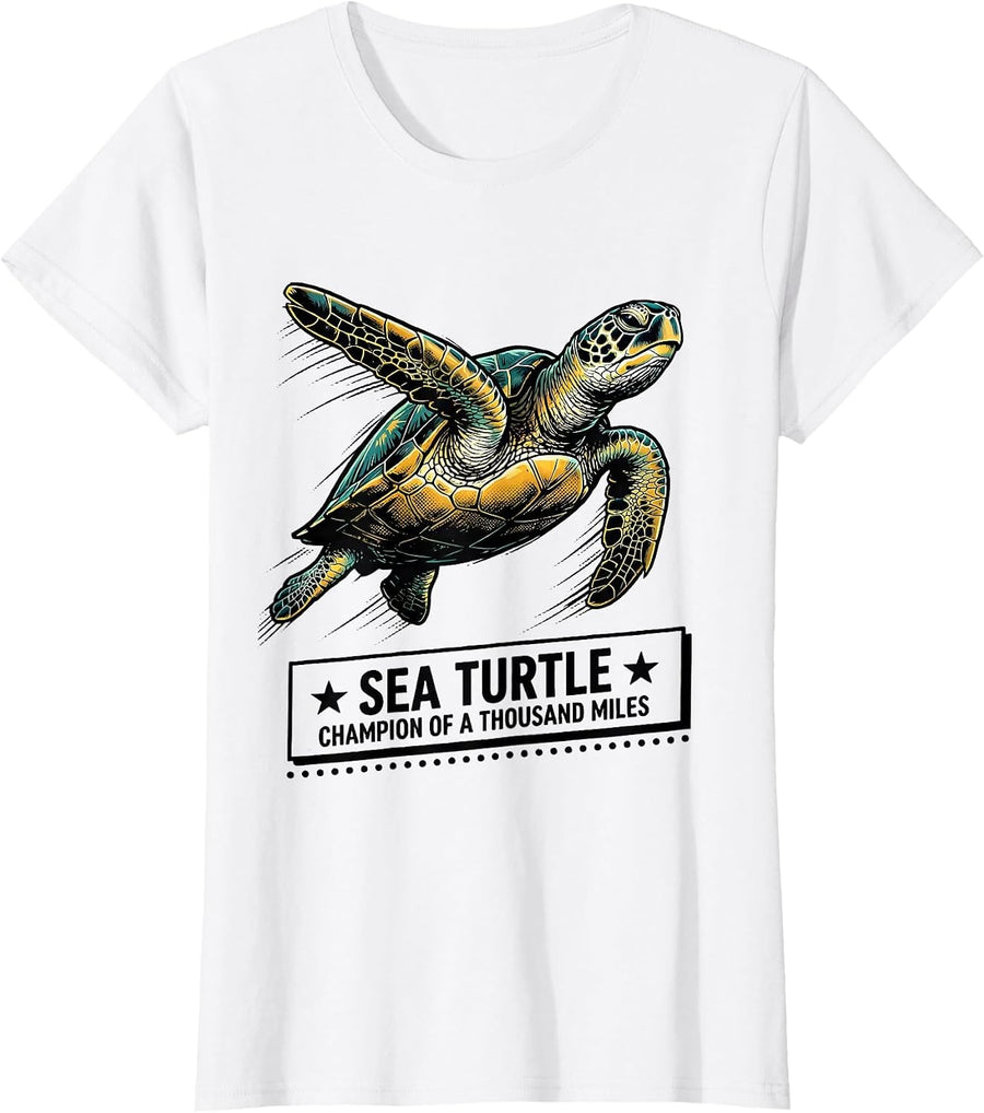 Women's Sea Turtle: Champion of a Thousand Miles Funny T-Shirt - White