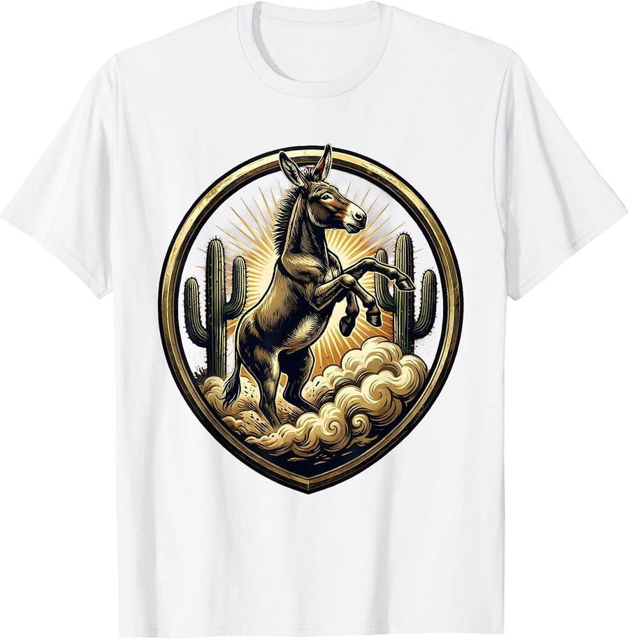 Men's Wild Donkey Kicking Up Desert Dust Graphic T-Shirt - White