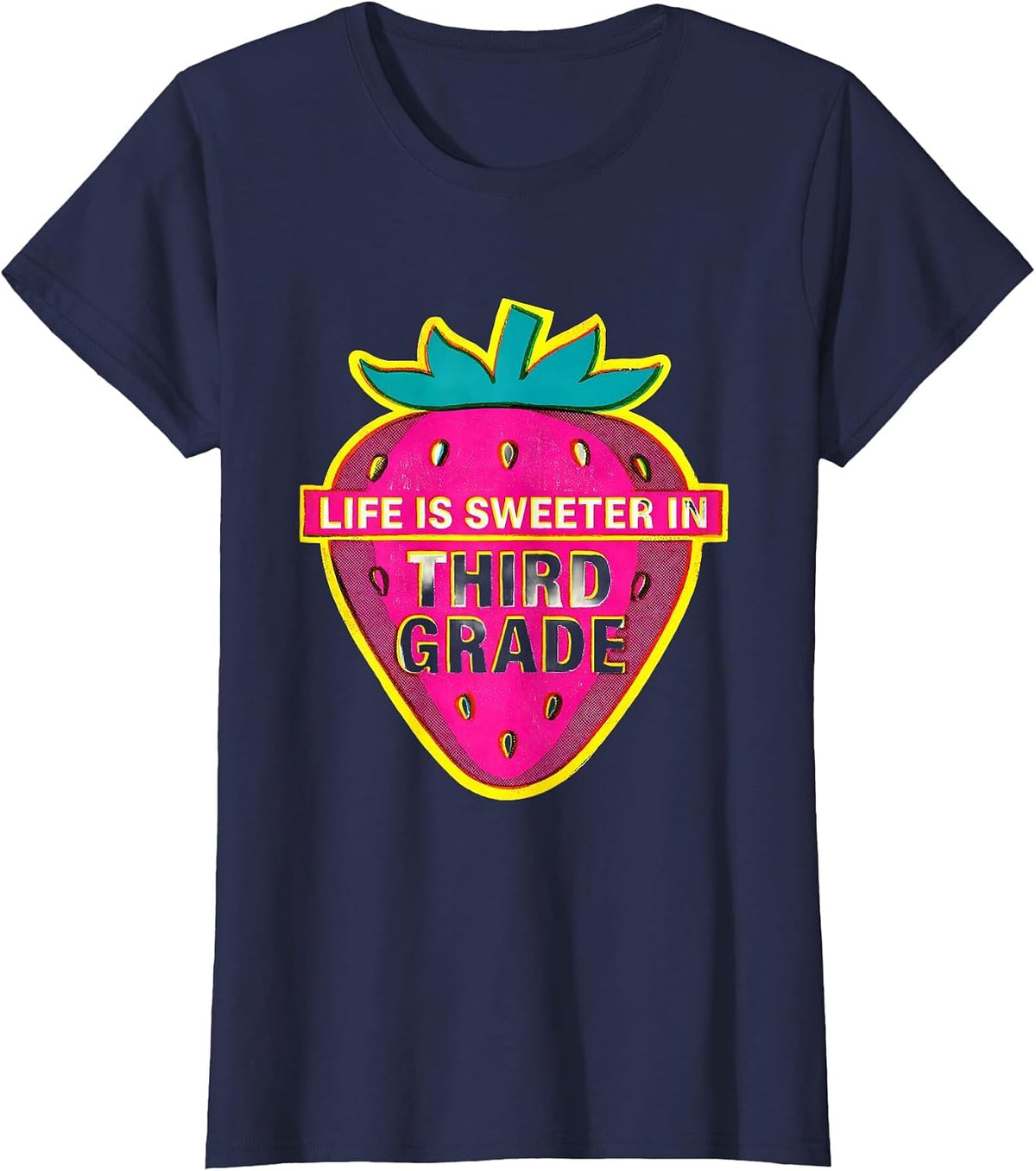 Women's Life Is Sweeter In Third Grade Strawberry Teacher Back T-Shirt - Navy Blue