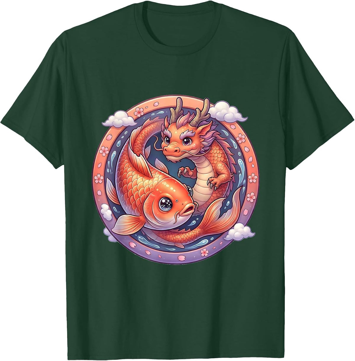 Koi to Dragon Transformation Anime Art T-Shirt - Dark Green