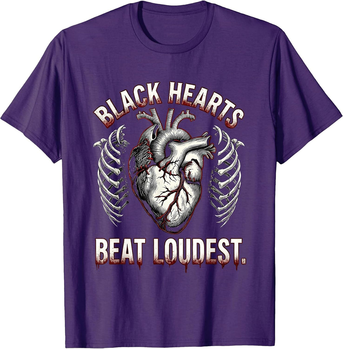 Black Hearts Beat Loudest Gothic Dark Design T-Shirt - Purple