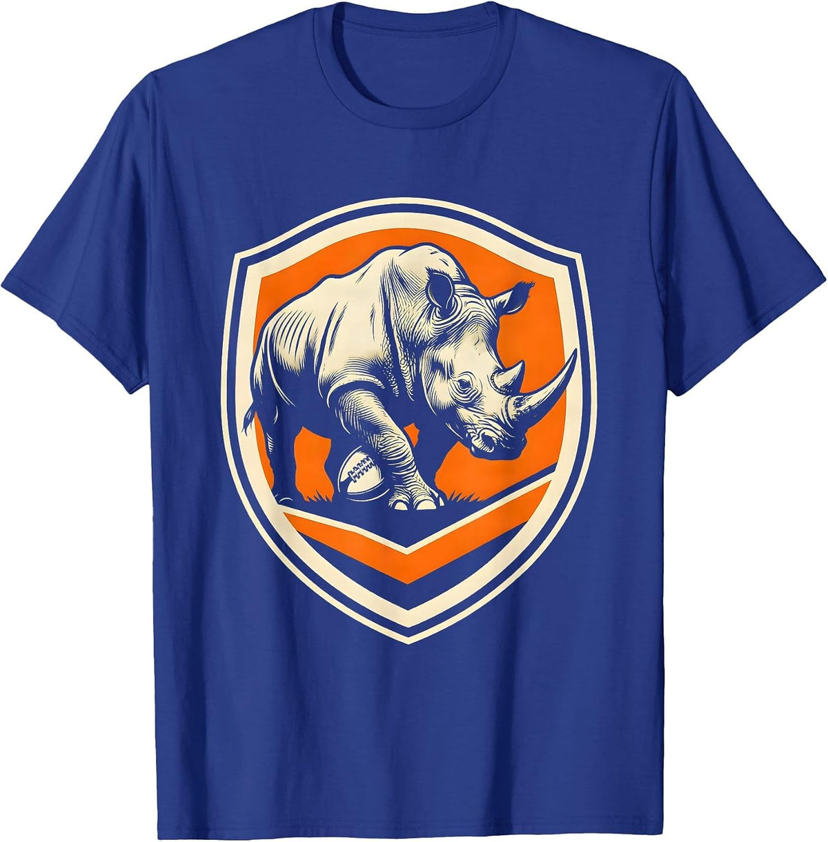 Charging Rhino Rugby Ball Graphic T-Shirt - Royal Blue