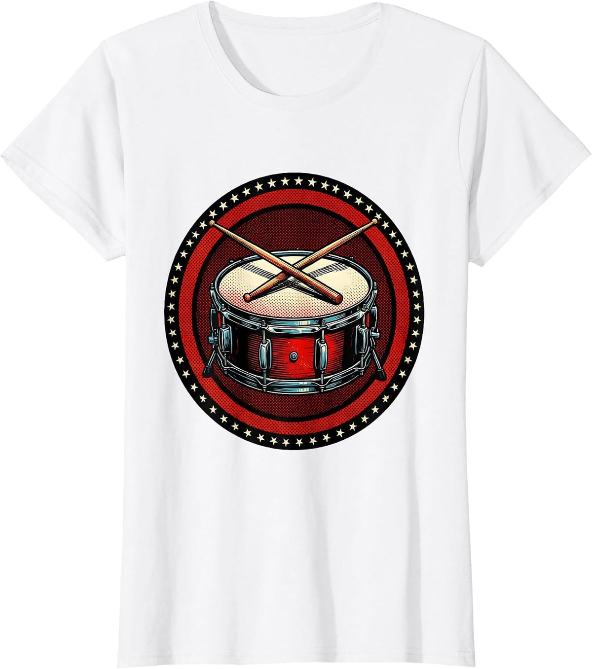 Crossed Drumsticks Snare Drum Percussion Graphic T-Shirt - White