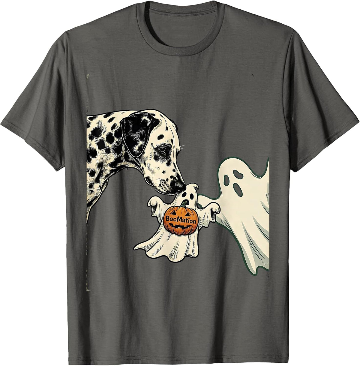 Men's BooMation Vintage Dalmatian Halloween Dog Lover Gift T-Shirt - Asphalt Grey