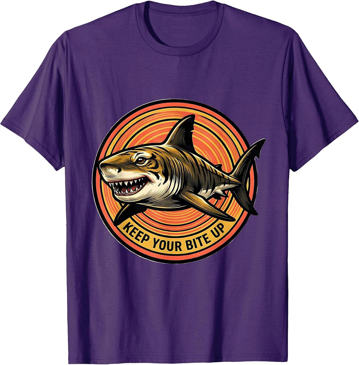 Men's Keep Your Bite Up Playful Shark Lover Ocean Wildlife Humor T-Shirt - Purple
