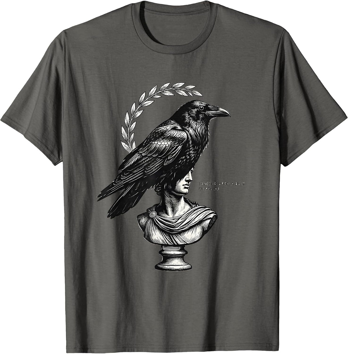 Men's Perched Upon A Bust Of Pallas Gothic Literary Raven Edgar T-Shirt - Asphalt Grey