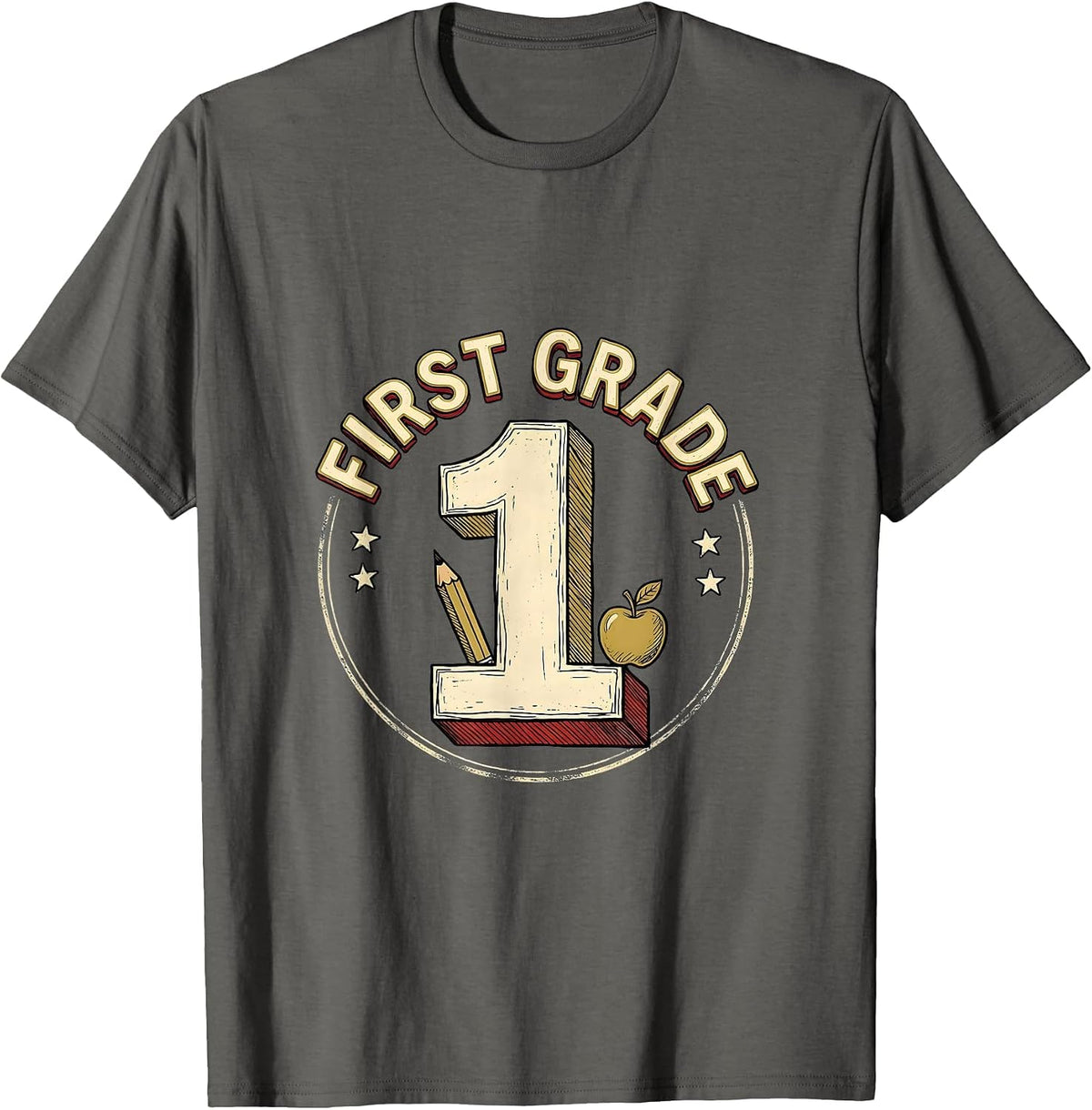 Men's First Grade Typography Team First Day of School Student T-Shirt - Asphalt Grey