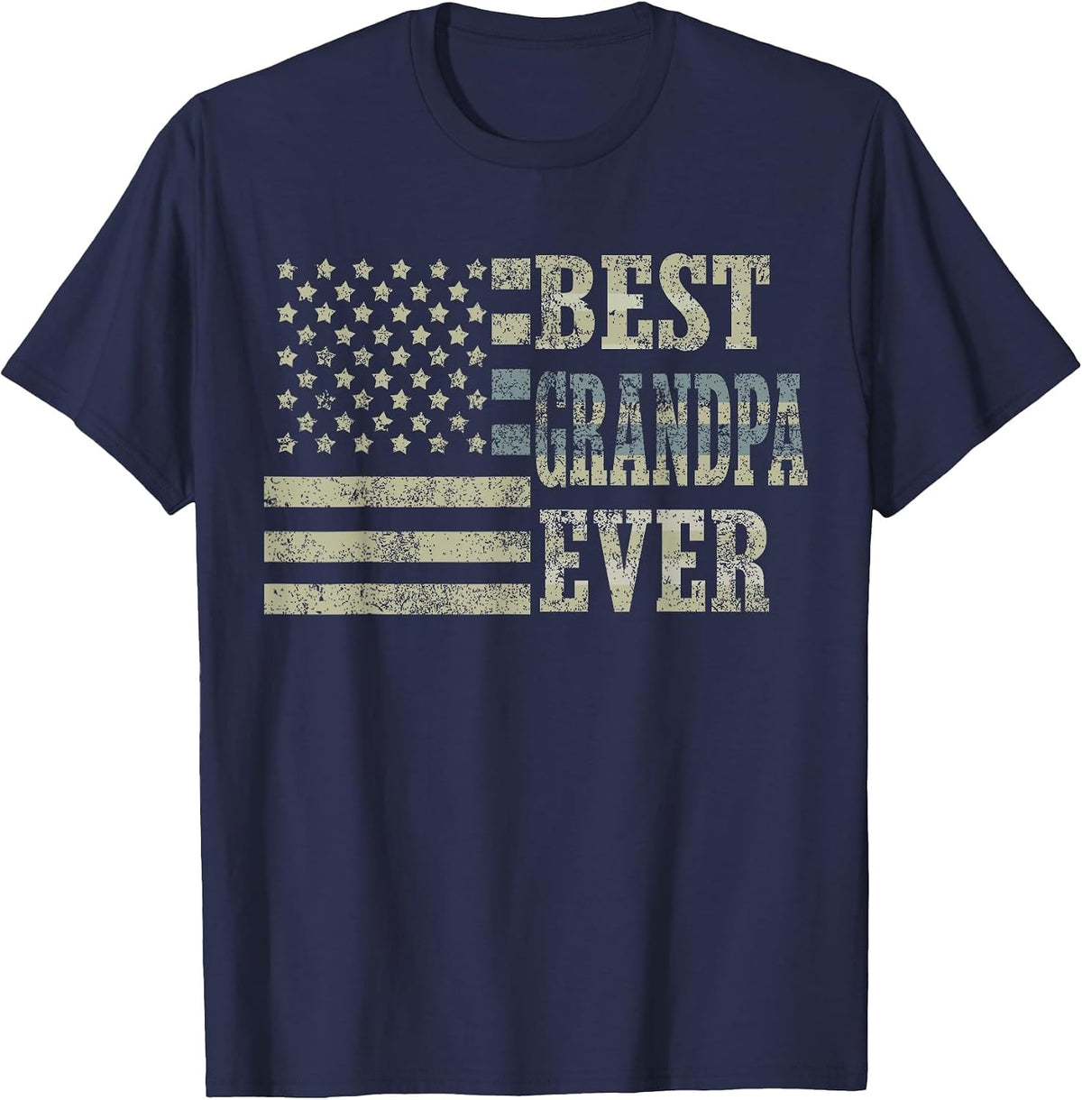 Best Grandpa Ever American Flag USA Flag T-Shirt - Navy Blue