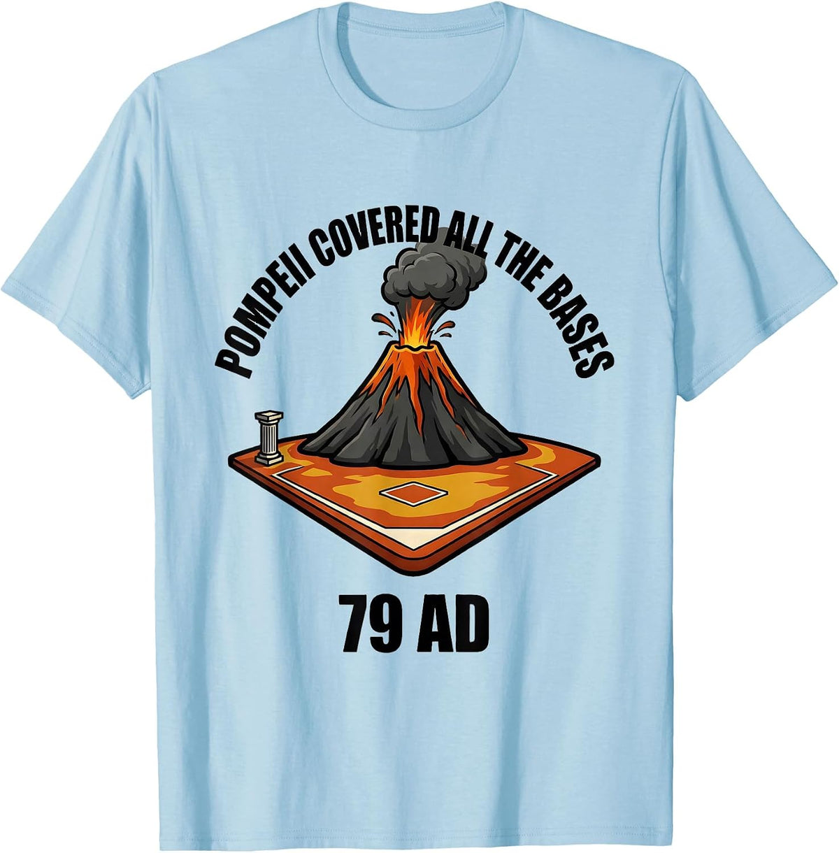 Men's Pompeii Covered All The Bases 79 AD Funny Volcano History T-Shirt - Baby Blue
