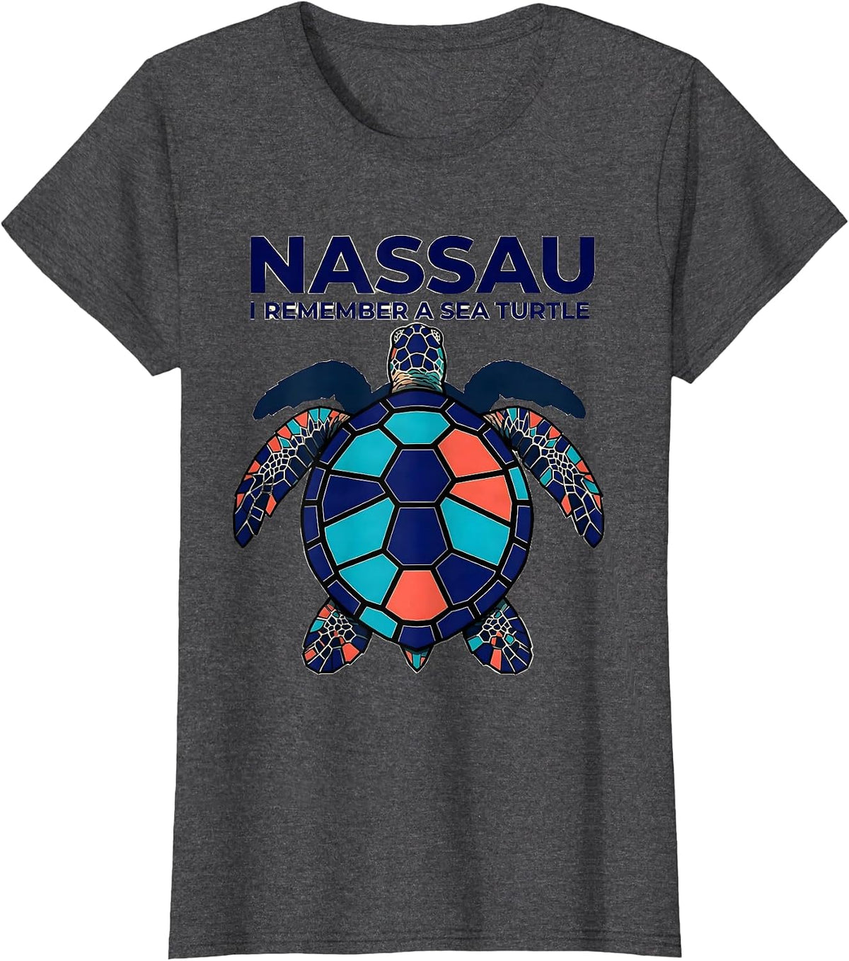 Women's NASSAU I REMEMBER A SEA TURTLE Stained Glass Mosaic Sea T-Shirt - Dark Heather Grey