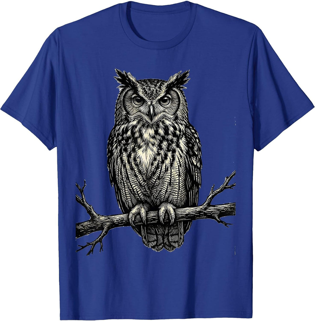 Men's Tall-Perched Owl Bold Relief Nature Lover Humor T-Shirt - Royal Blue