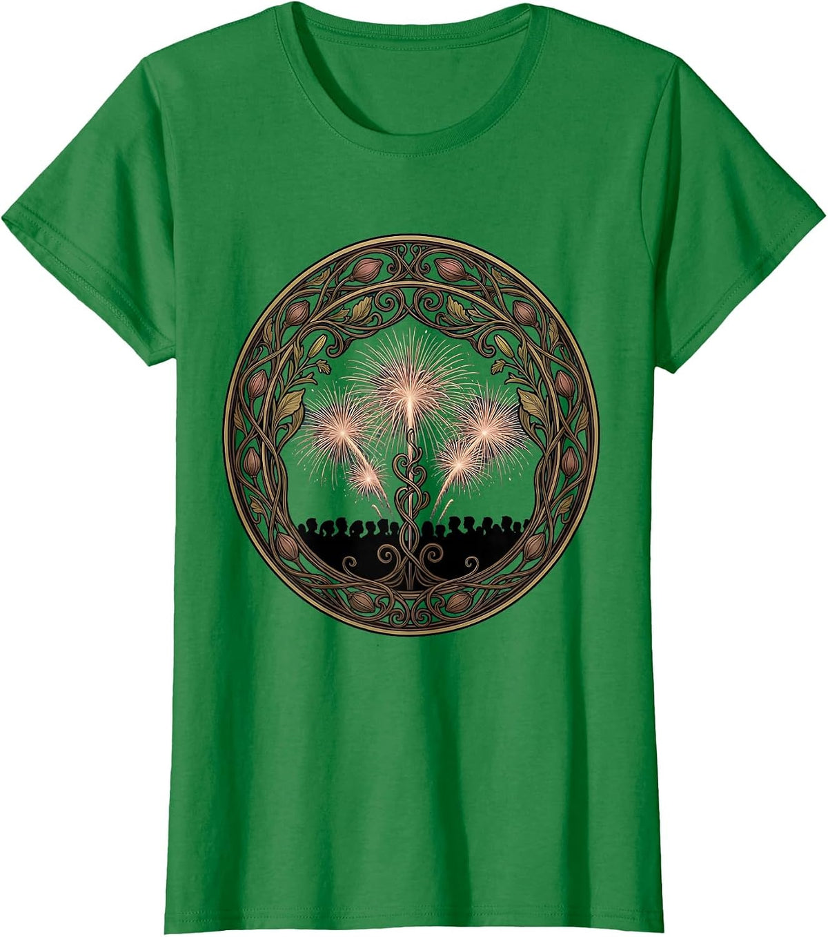 Women's Stadium Crowd Fireworks Celebration Silhouette T-Shirt - Kelly Green
